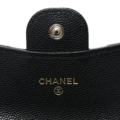 Caviar Quilted Flap Card Holder On Chain Black