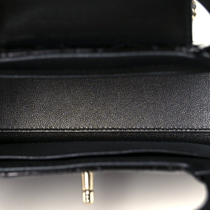 Mirror Calfskin Quilted Nano Kelly Shopper Black