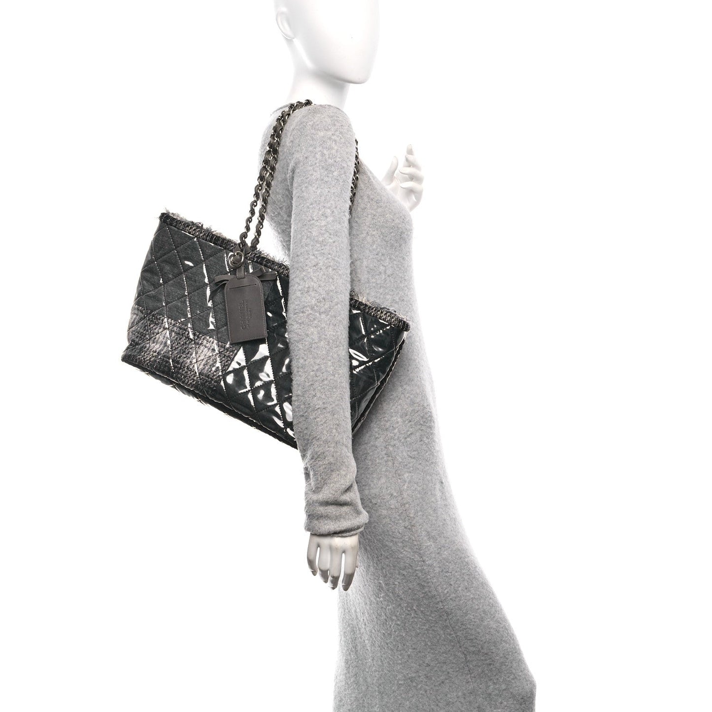 Vinyl Funny Tweed Patchwork Tote Grey