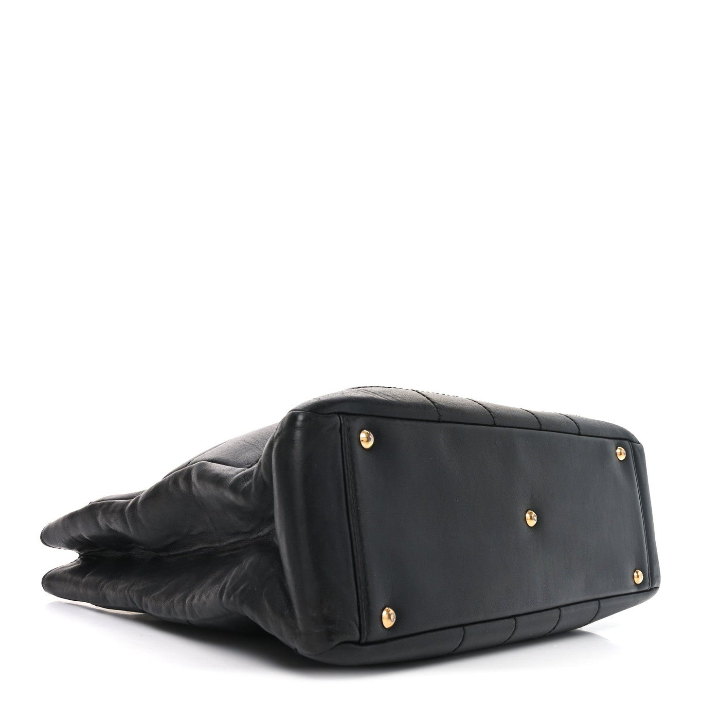 Calfskin Stitched Chocolate Bar Shopping Tote Black