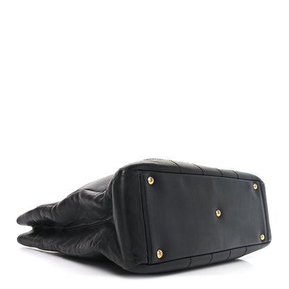 Calfskin Stitched Chocolate Bar Shopping Tote Black