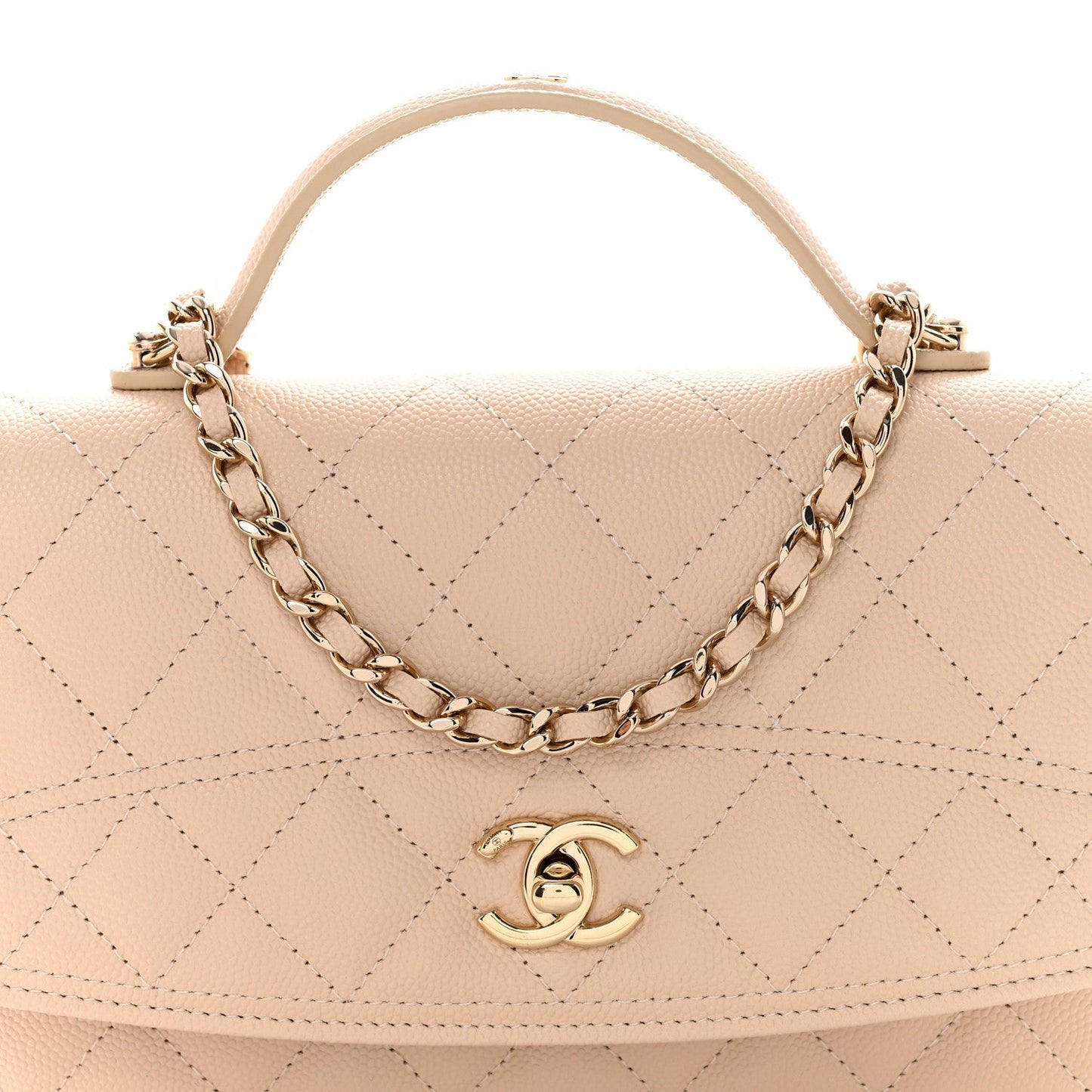 Caviar Quilted Trendy Handle Clutch With Chain Ecru