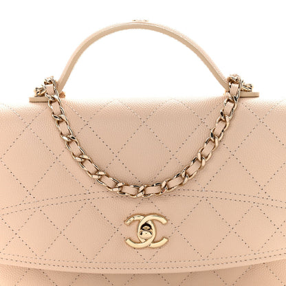 Caviar Quilted Trendy Handle Clutch With Chain Ecru