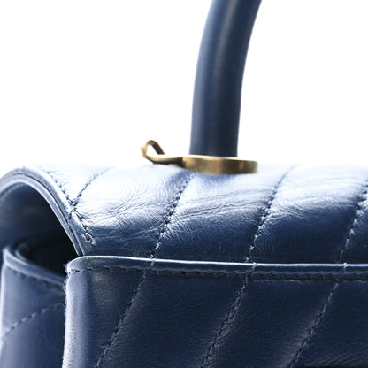 Aged Calfskin Chevron Quilted Small Coco Handle Flap Blue