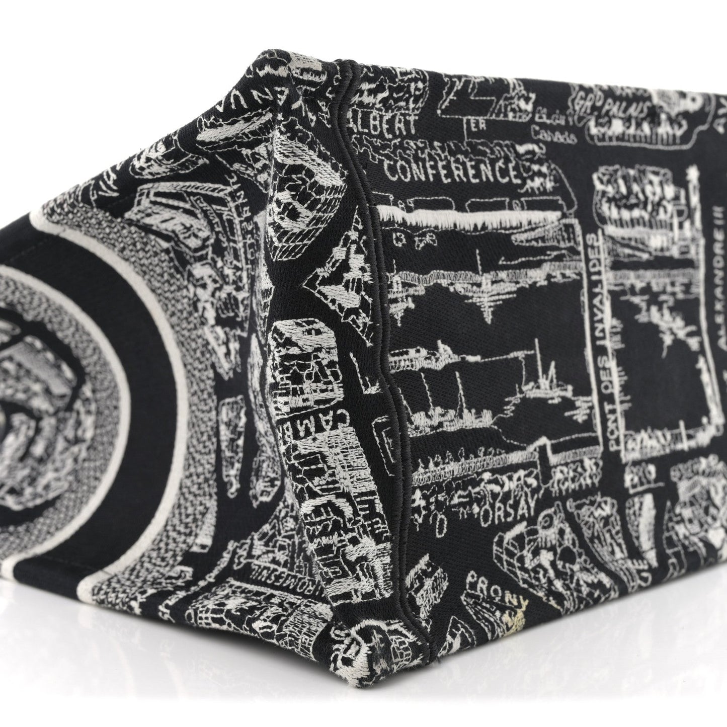 Canvas Embroidered Medium Plan De Paris Book Tote Black White
