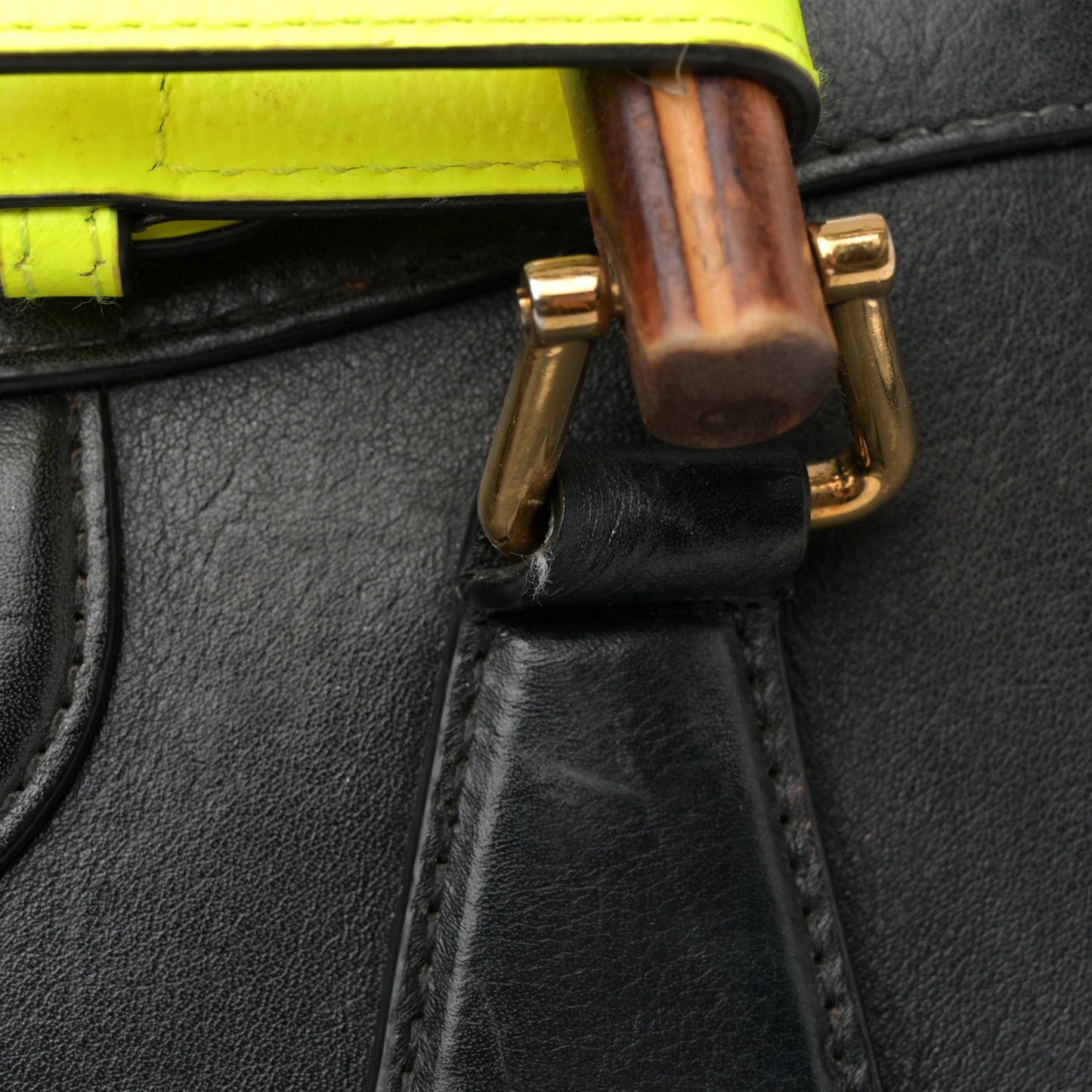 Calfskin Small Diana Tote Bag Black Yellow Fluo