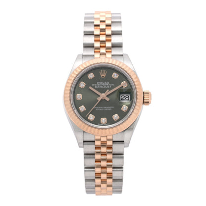 Stainless Steel 18K Everose Gold Diamond 28mm Oyster Perpetual Datejust Watch Green 279171