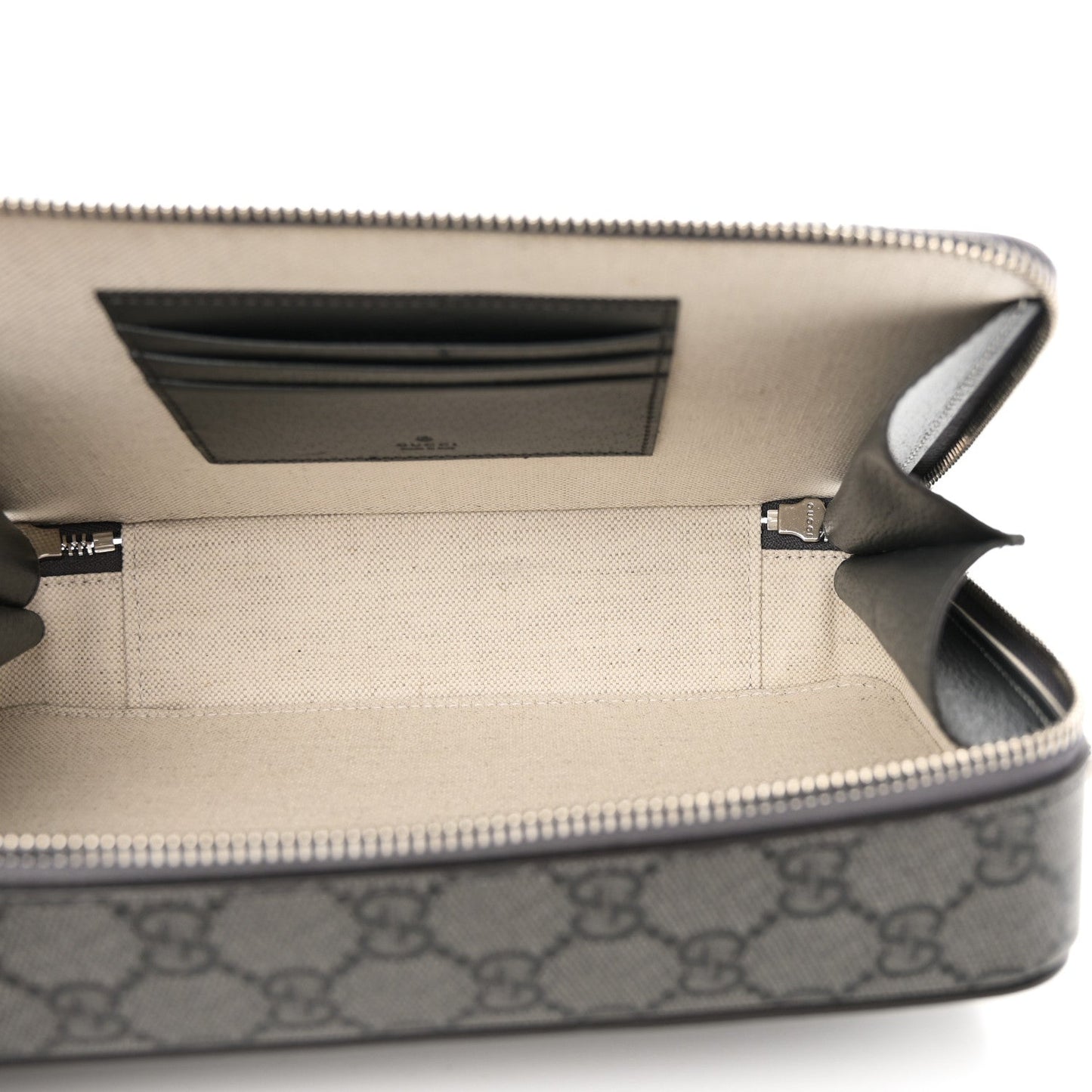 GG Supreme Monogram Textured Dollar Calfskin Small Ophidia Top Handle Shoulder Grey Black Graphite Grey