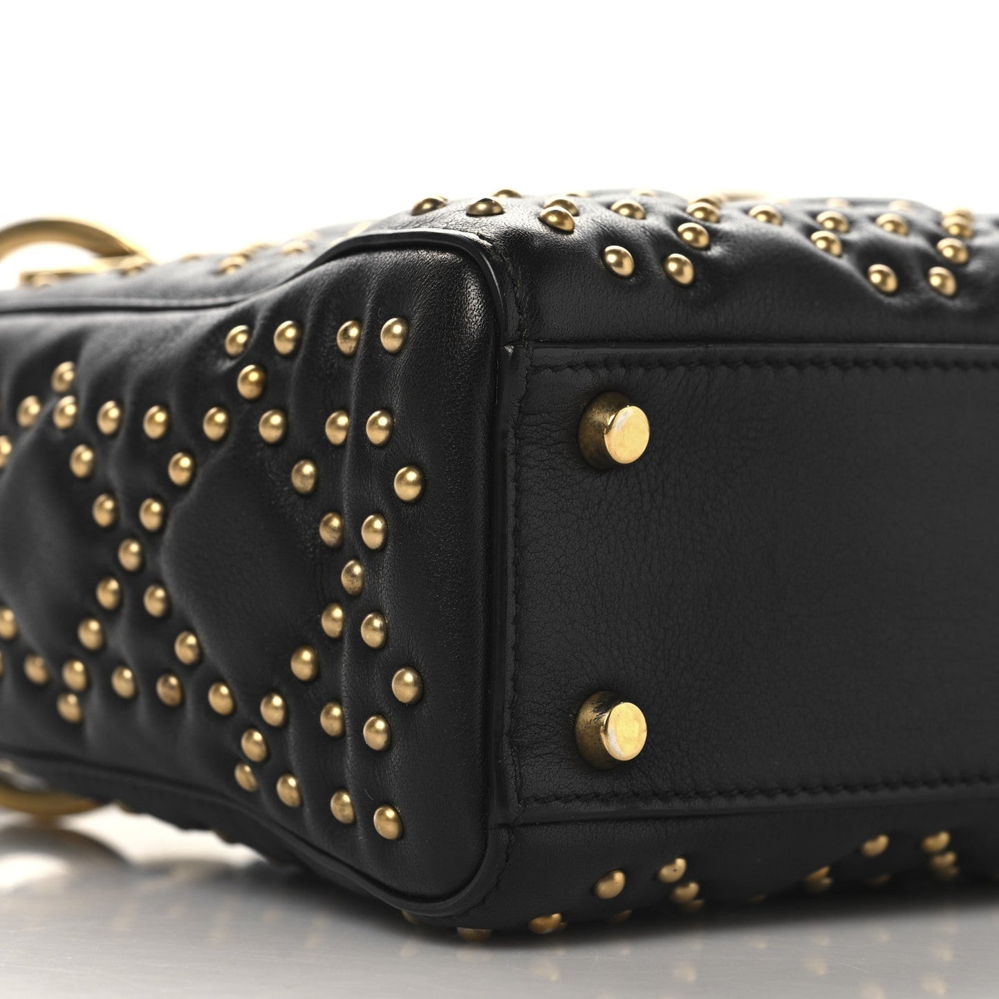Lambskin Studded Mini Supple Lady Dior Black