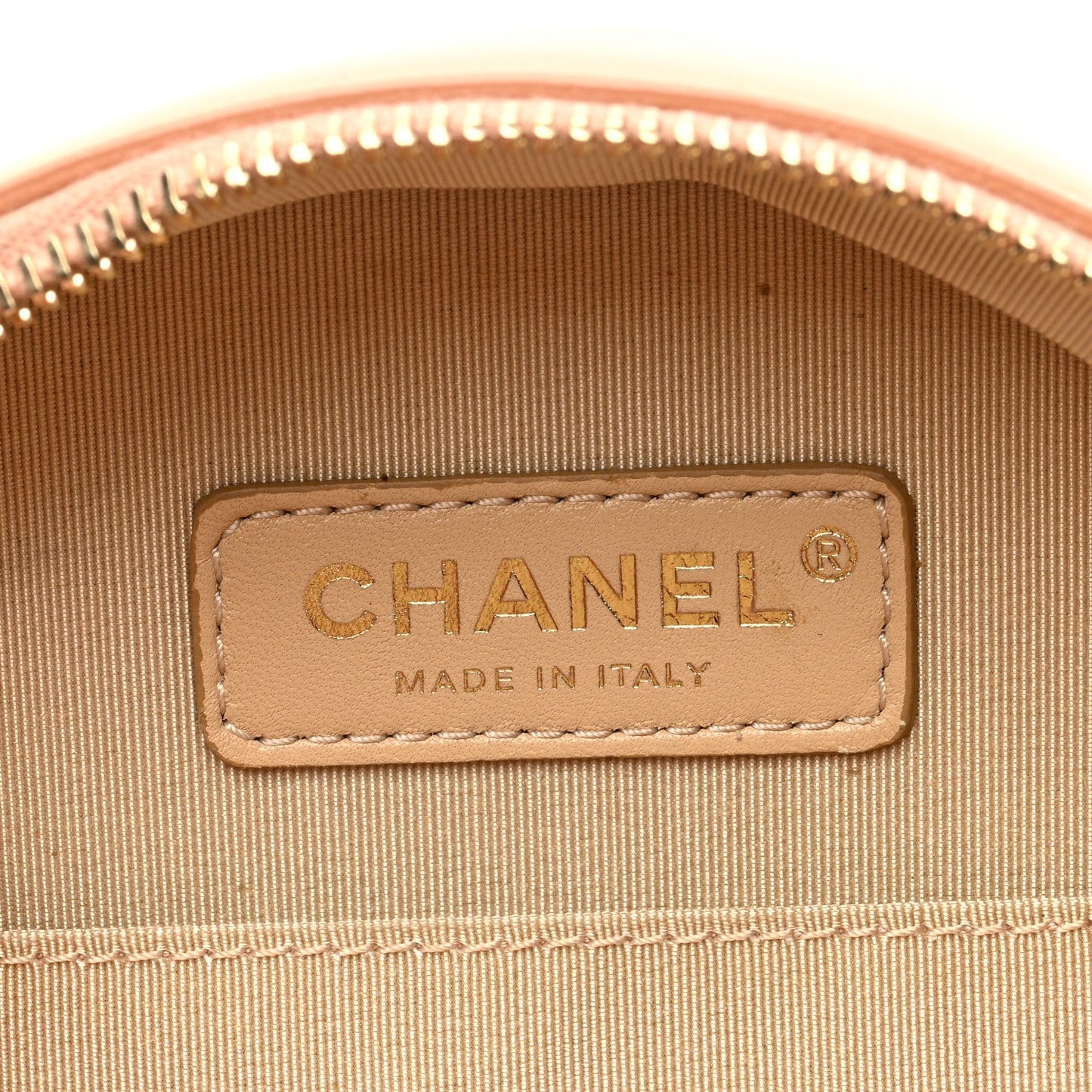 Glazed Calfskin Round As Earth Evening Bag Beige