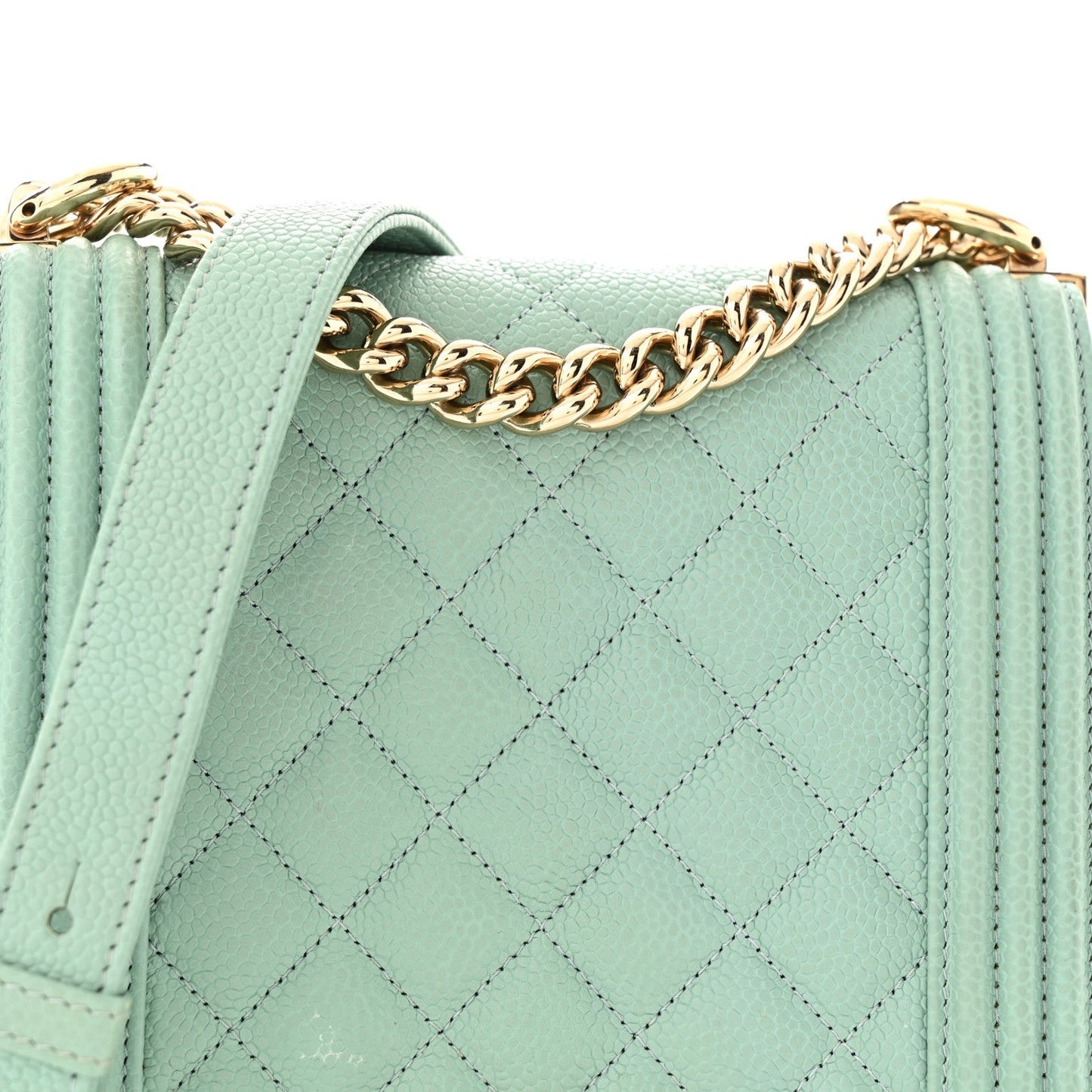 Calfskin Quilted North South Boy Flap Light Blue