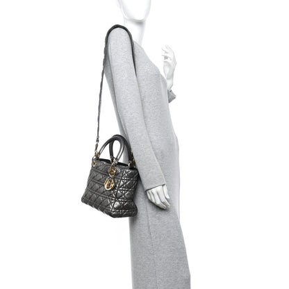 Metallic Grained Calfskin Cannage Medium Supple Lady Dior Steel