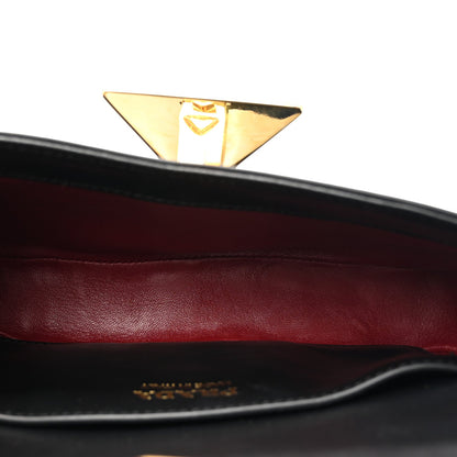 Vernice Metal Triangle Logo Flap Shoulder Bag Black