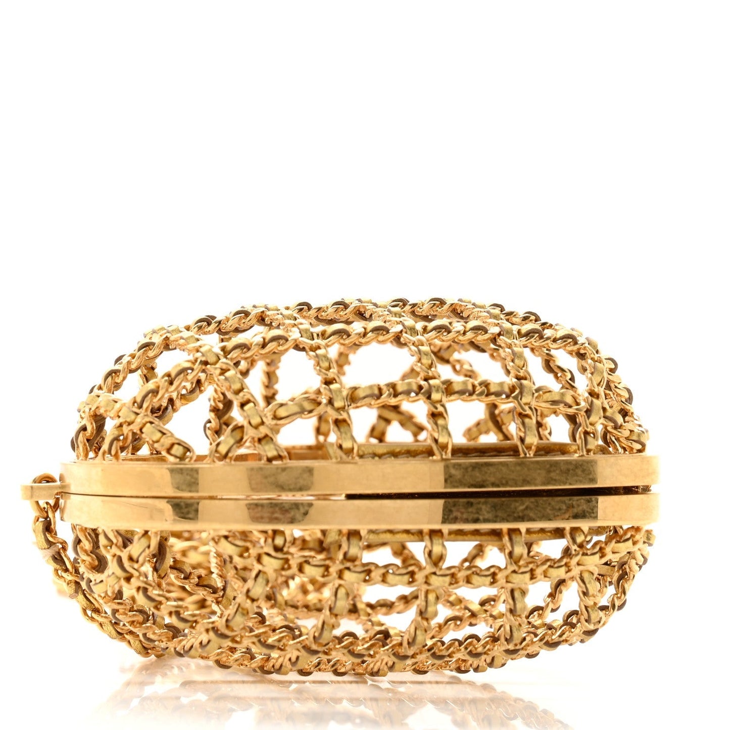 Metal Metallic Lambskin Quilted CC Heart Minaudiere Crossbody Gold