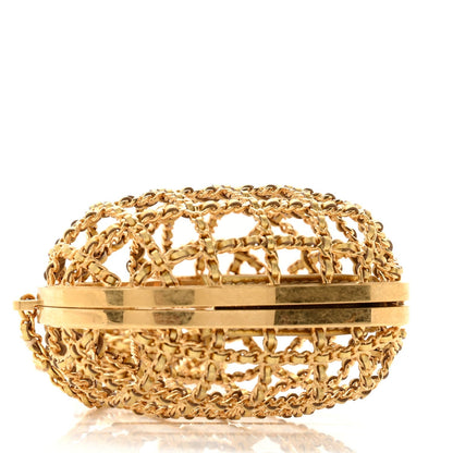 Metal Metallic Lambskin Quilted CC Heart Minaudiere Crossbody Gold