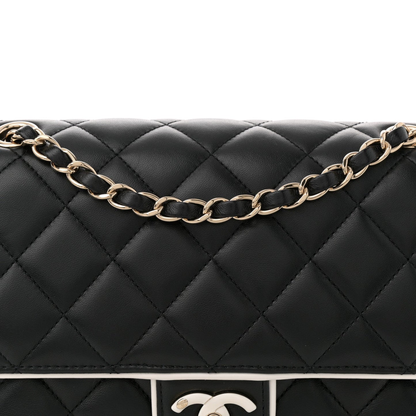 Lambskin Quilted Resin CC Flap Bag Black White