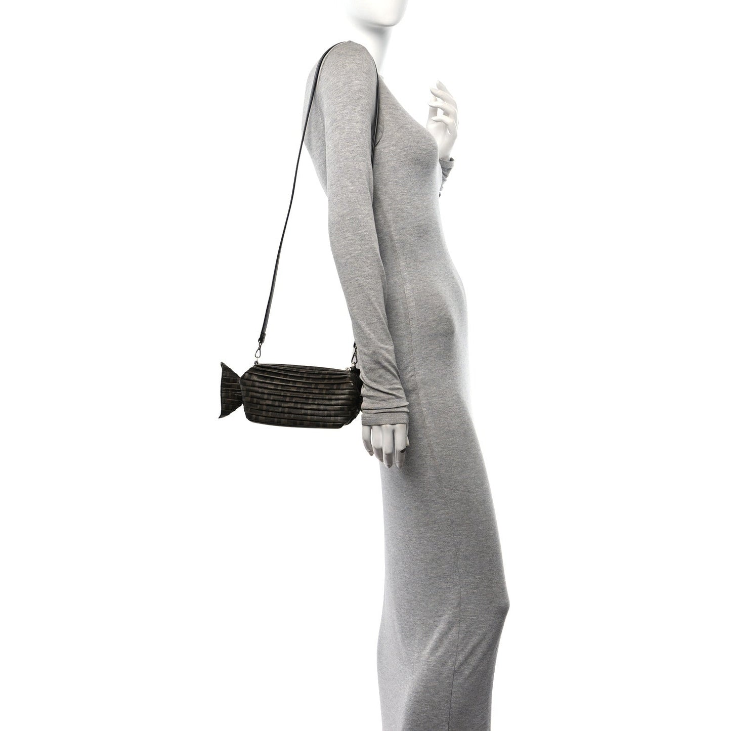 Glazed Fabric FF Pleated Candy Bag Brown