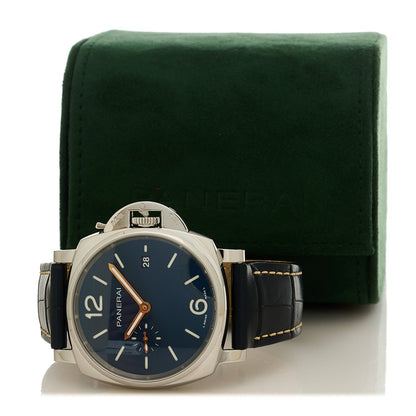 Stainless Steel Alligator 42mm Luminor Due Automatic Watch Blue PAM01274