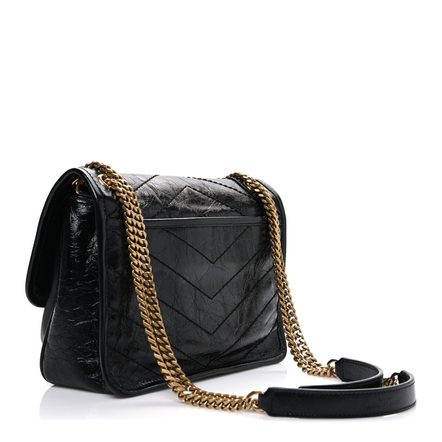 Crinkled Calfskin Matelasse Monogram Baby Niki Chain Satchel Black