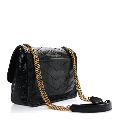 Crinkled Calfskin Matelasse Monogram Baby Niki Chain Satchel Black