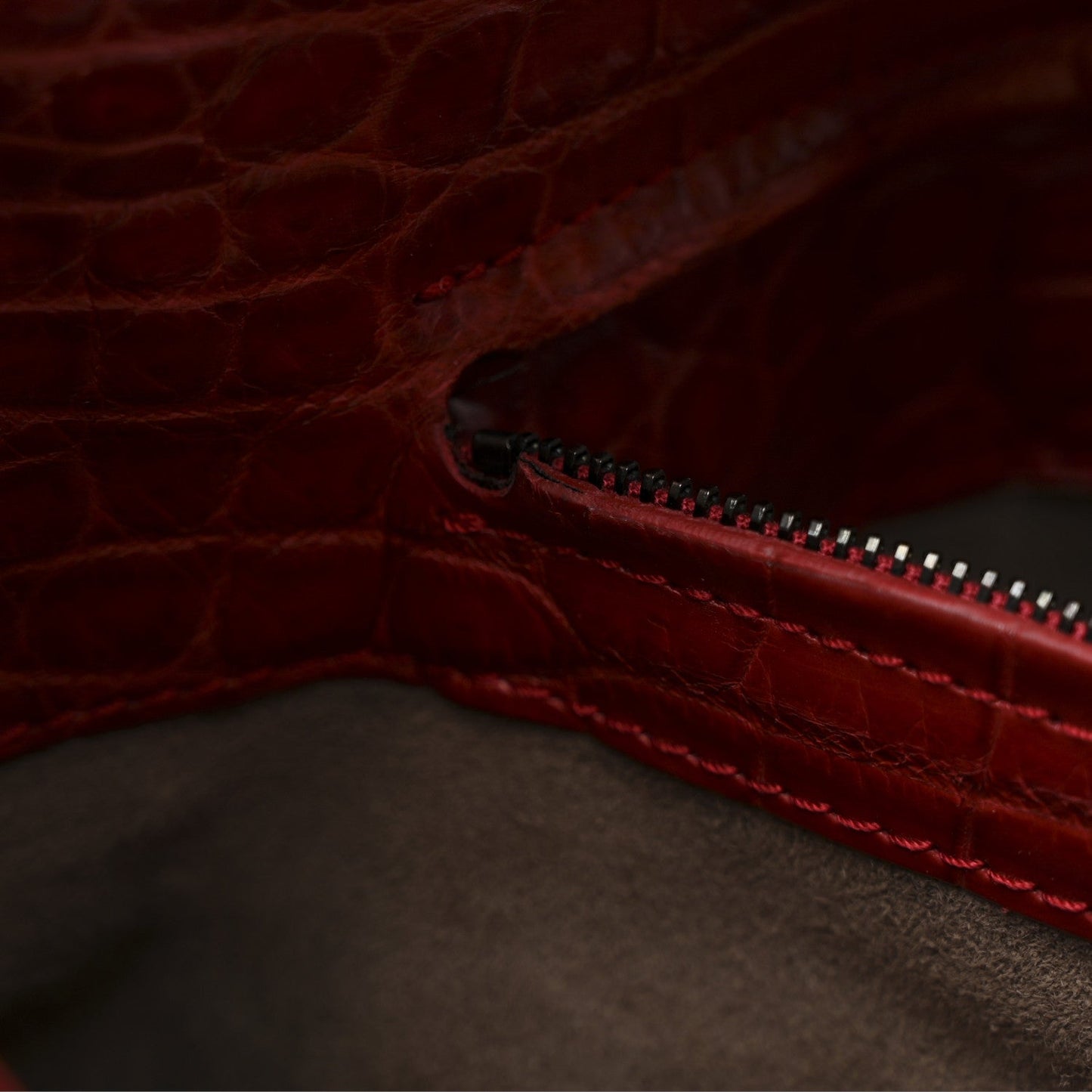 Soft Crocodile Fume Medium Roma Tote Blood
