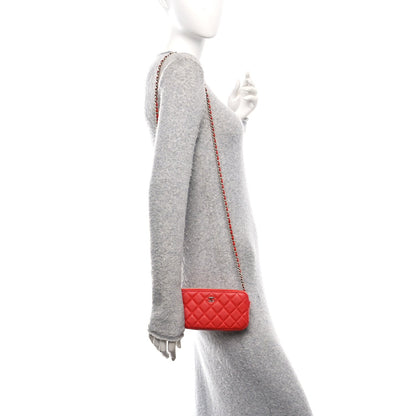 Lambskin Quilted Small Clutch With Chain Red