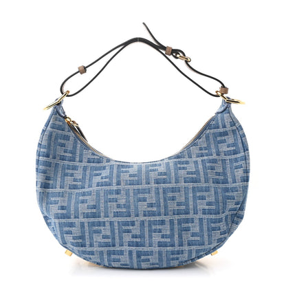 Denim Vitello Grace Mirror Logo Small Fendigraphy Hobo Bag Denim Sand