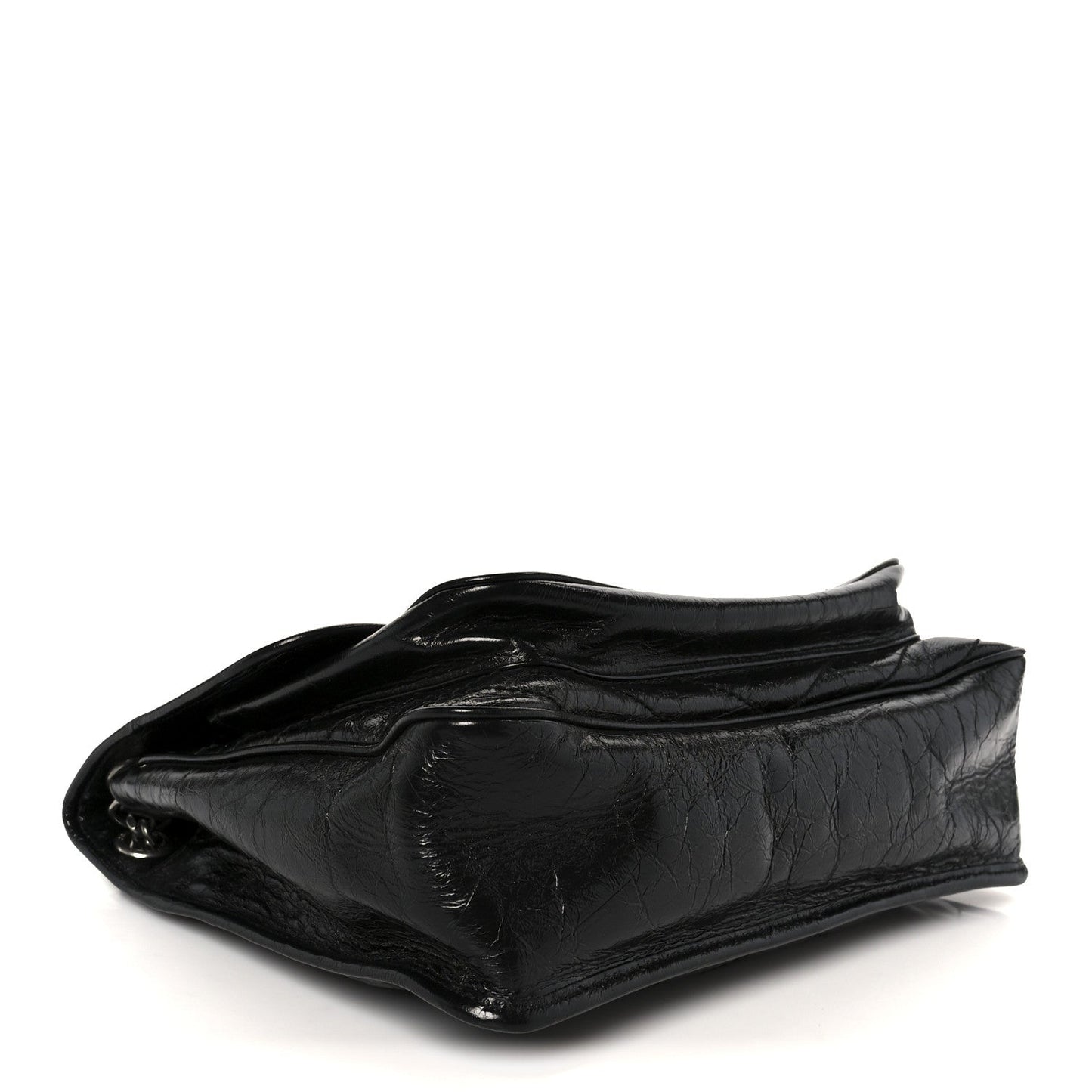 Crinkled Calfskin Matelasse Monogram Large Niki Chain Satchel Black