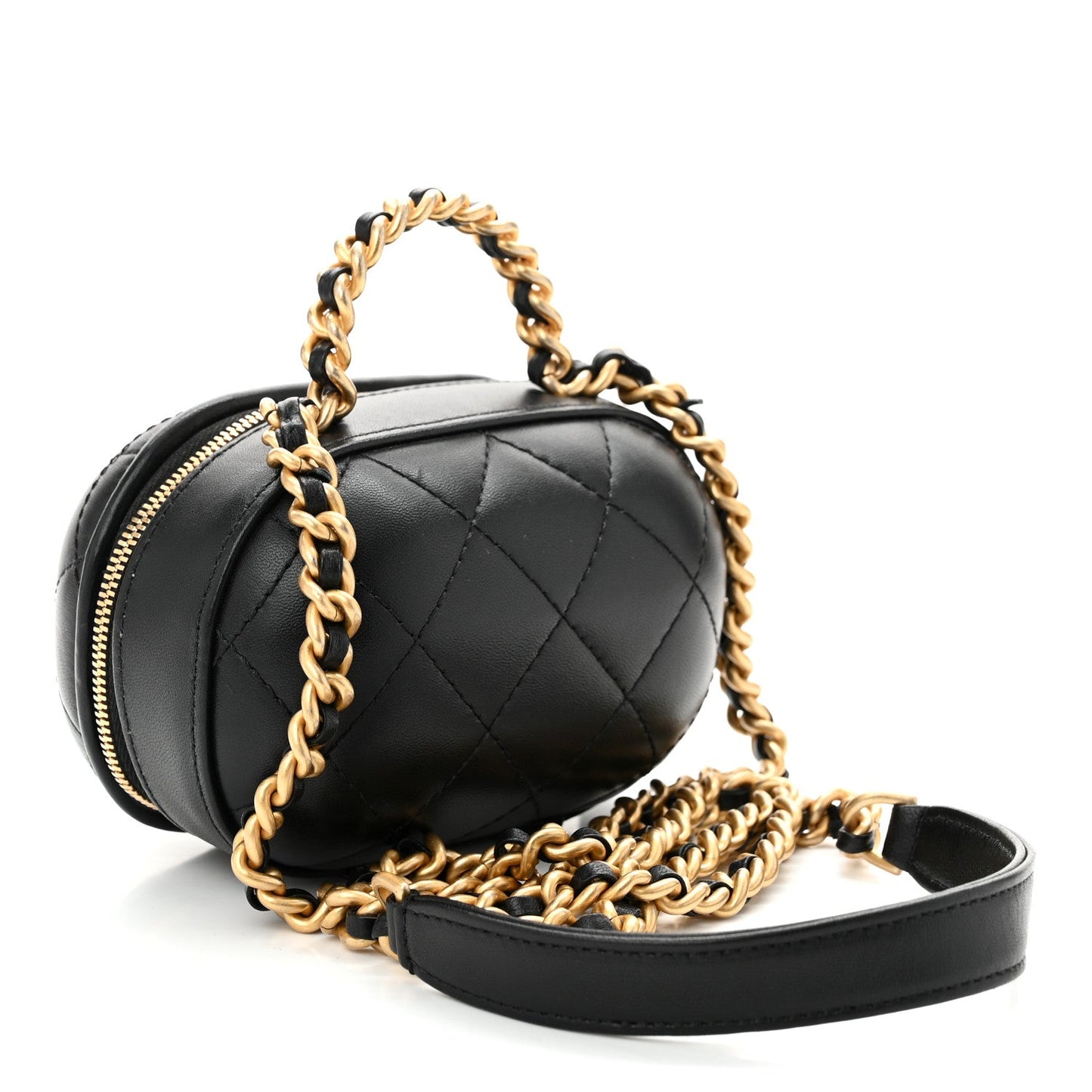 Lambskin Quilted CC Bubble Vanity Case With Chain Black