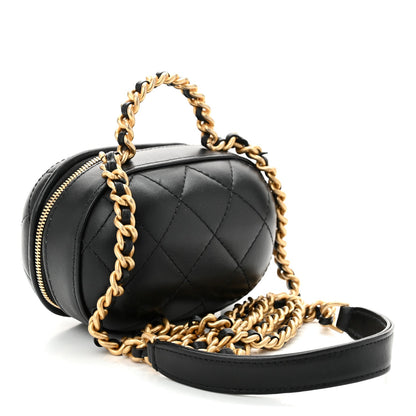 Lambskin Quilted CC Bubble Vanity Case With Chain Black