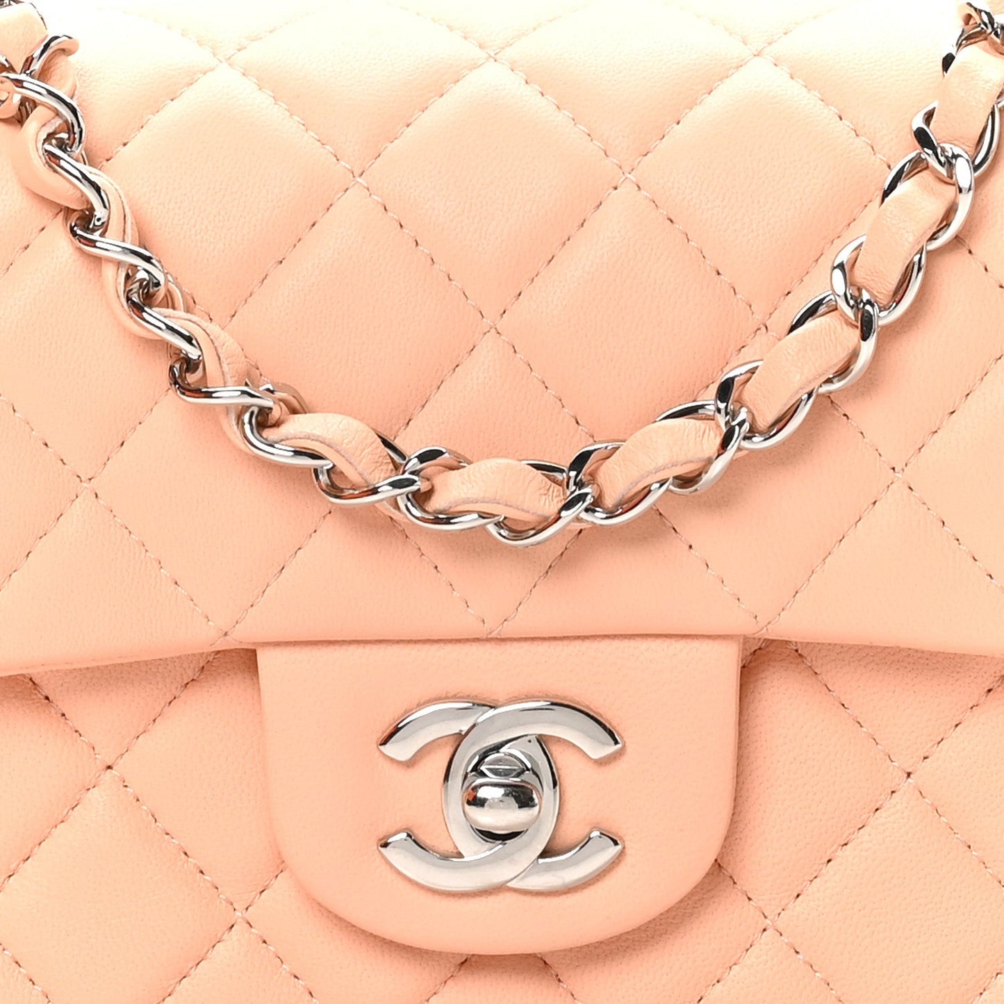 Lambskin Quilted Mini Rectangular Flap Light Pink
