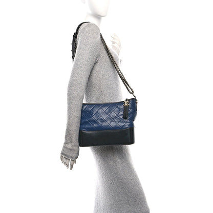 Aged Calfskin Quilted Medium Gabrielle Hobo Navy Black