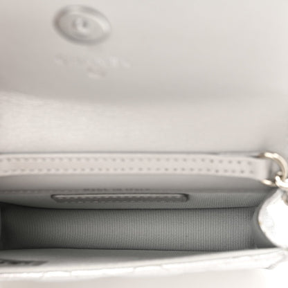 Metallic Lambskin Crystal Quilted Star Chain Belt Bag Silver