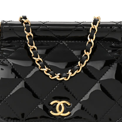 Patent Quilted Frame Clutch Flap With Chain Black