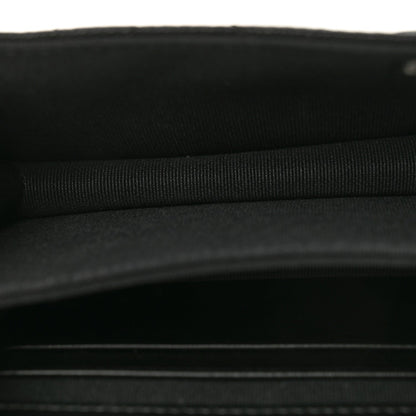 Shiny Caviar Quilted Clutch With Chain Black
