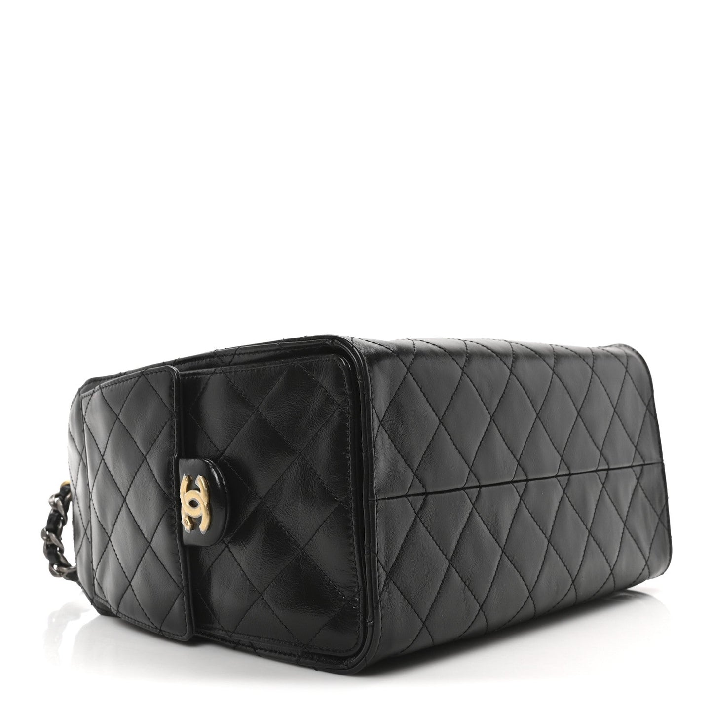 Shiny Crumpled Calfskin Quilted Small Chanel 25 Handbag Black