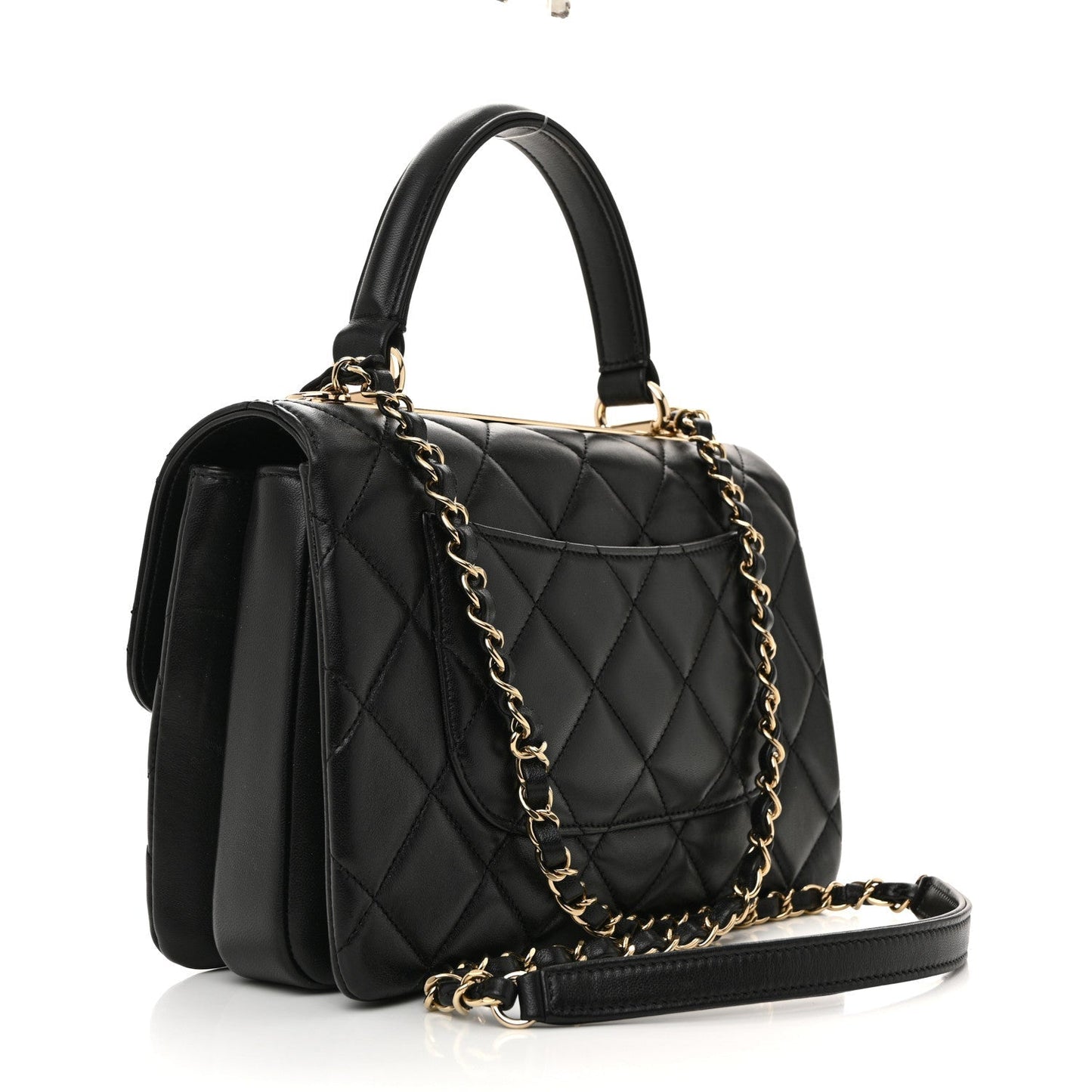 Lambskin Quilted Small Trendy CC Dual Handle Flap Bag Black