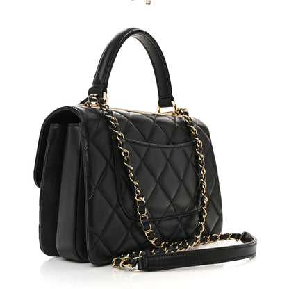 Lambskin Quilted Small Trendy CC Dual Handle Flap Bag Black