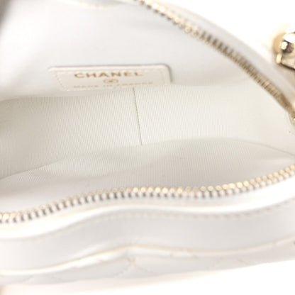 Lambskin Quilted CC In Love Heart Clutch With Chain White