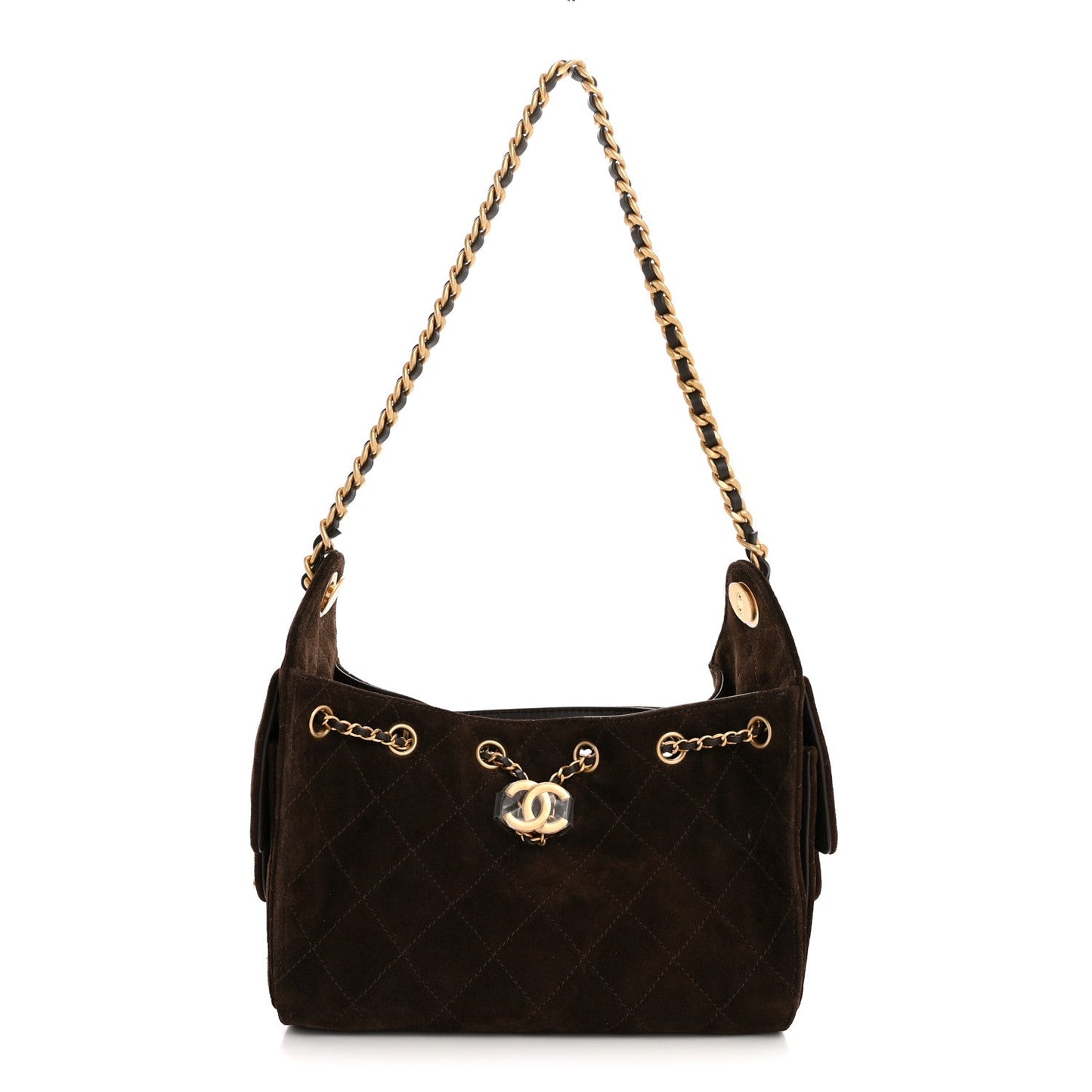 Suede Quilted Mini Chanel 25 Handbag Dark Brown