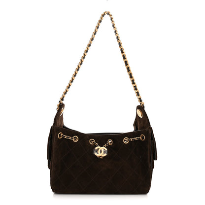 Suede Quilted Mini Chanel 25 Handbag Dark Brown