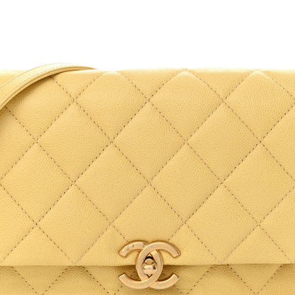 Shiny Caviar Quilted Large Chain Melody Flap Yellow