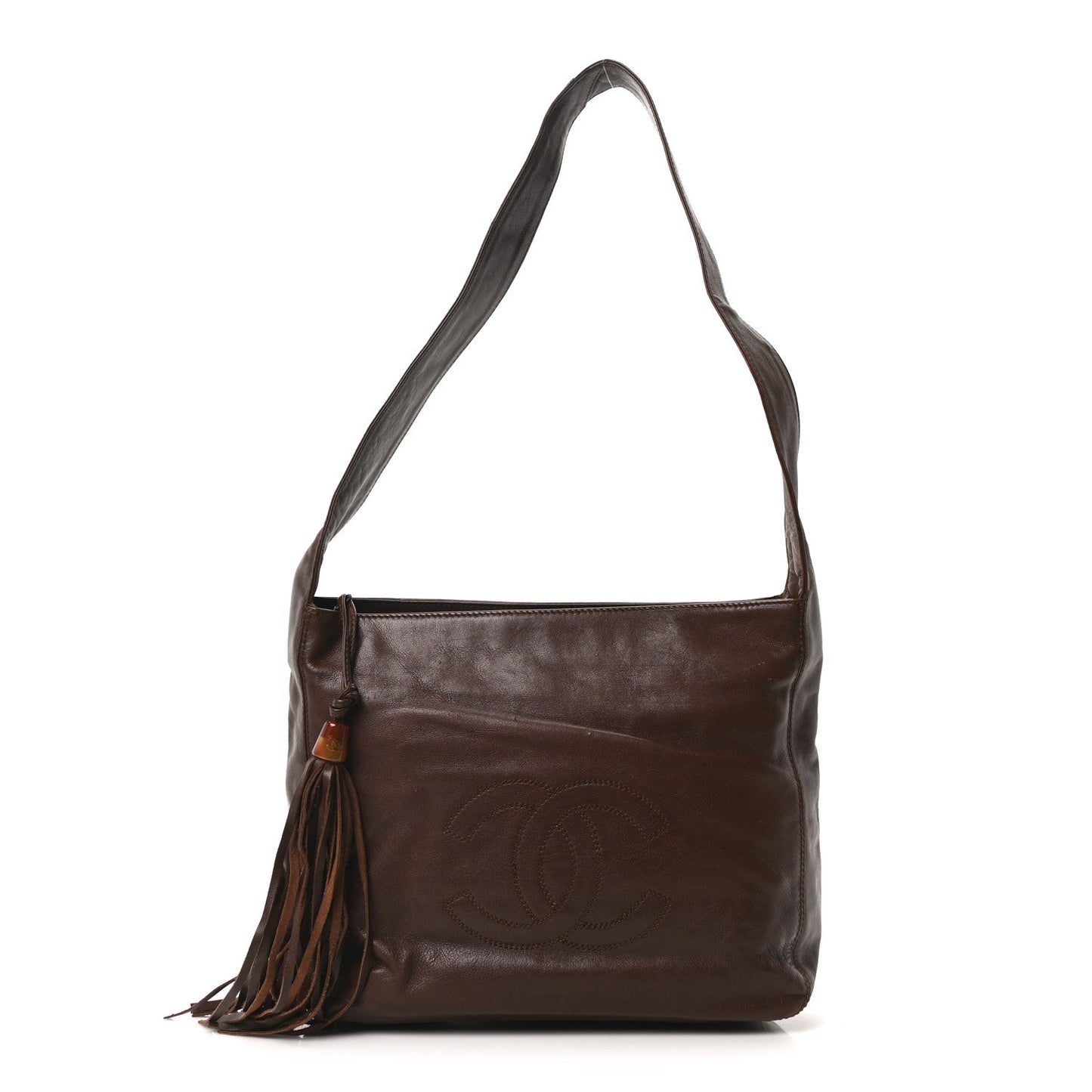 Lambskin CC Tassel Shoulder Bag Brown