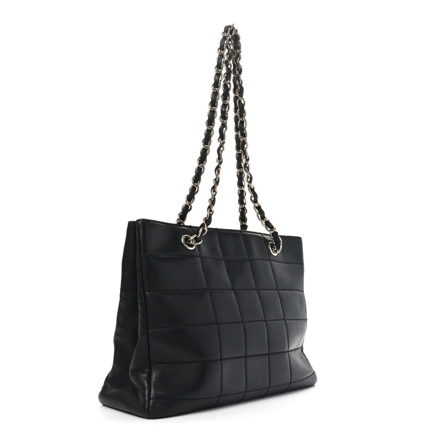 Calfskin Stitched Chocolate Bar Shopping Tote Black