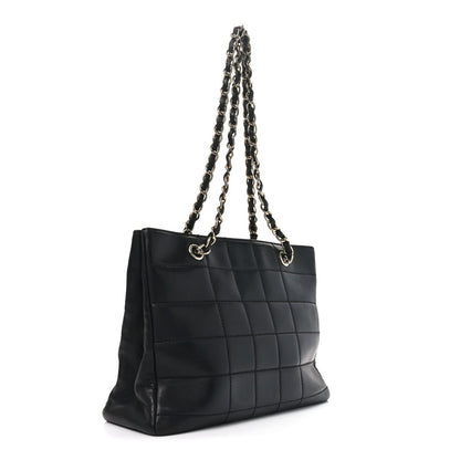 Calfskin Stitched Chocolate Bar Shopping Tote Black