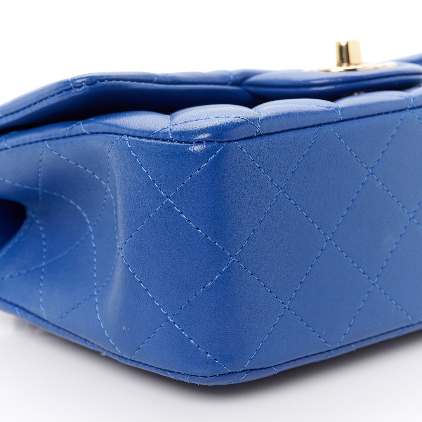 Lambskin Quilted Mini Top Handle Rectangular Flap Blue