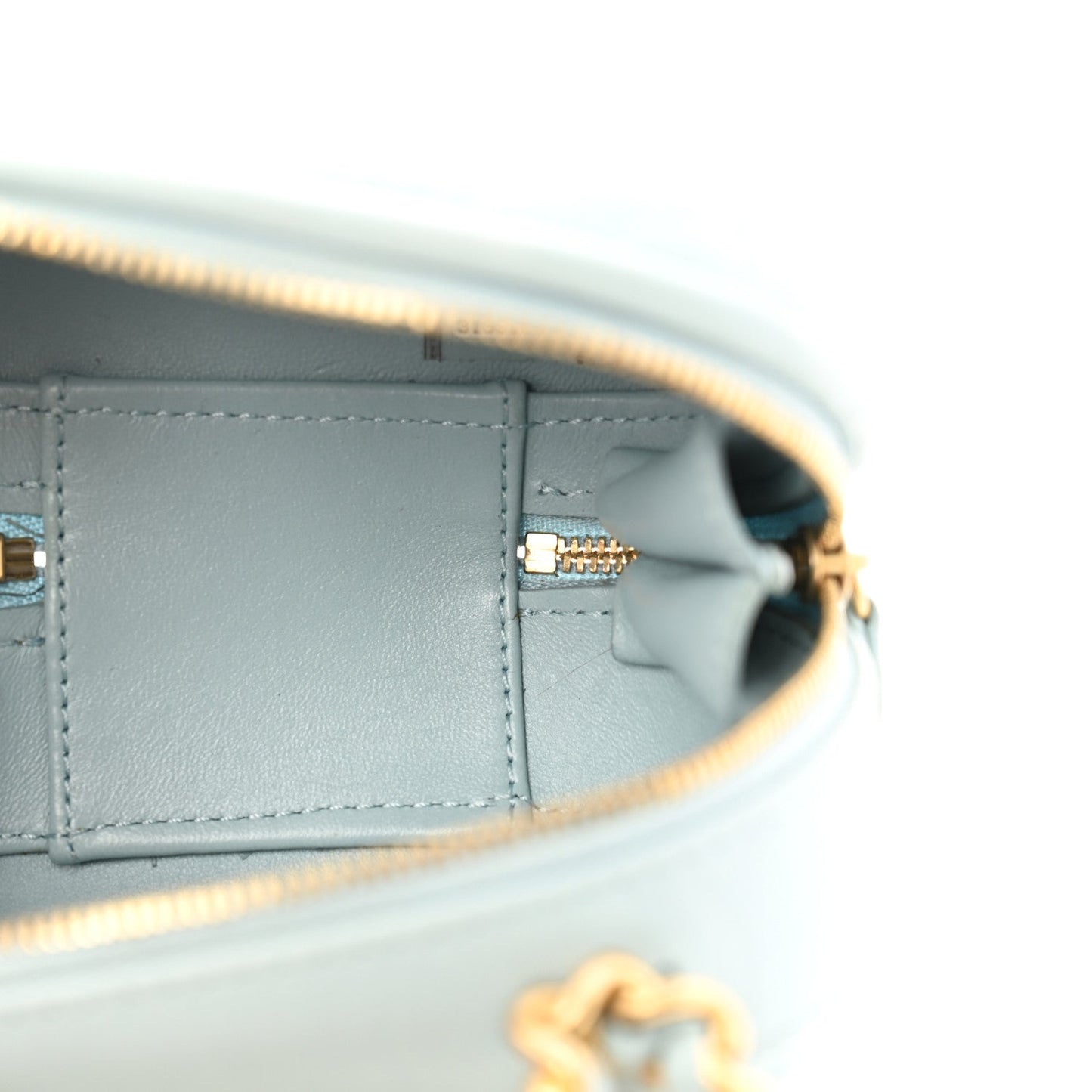 Lambskin Quilted CC Bubble Vanity Case With Chain Light Blue
