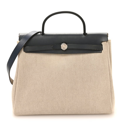 Toile Vache Calfskin Herbag PM 30 Navy Bleu Natural