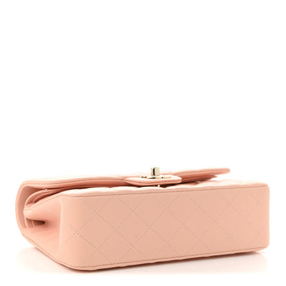 Lambskin Quilted Small Double Flap Light Pink