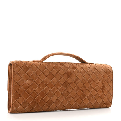 Suede Intrecciato Long Andiamo Top Handle Clutch Amber